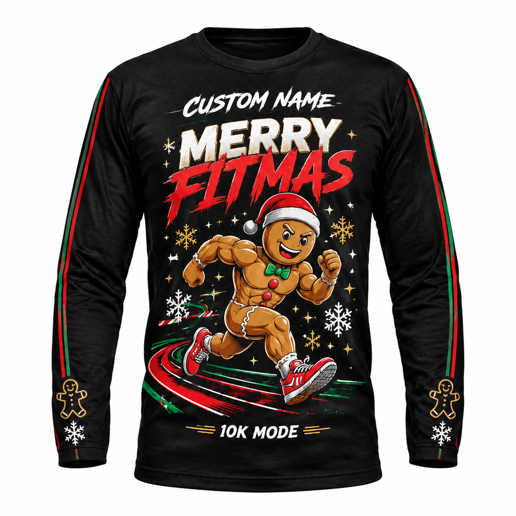 Custom Name Merry Fitmas Running Long Sleeve Shirt
