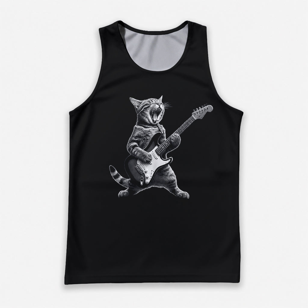 Cat Running Tank Top Rockstar Cat Running Singlet for Men and Women