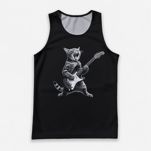Cat Running Tank Top Rockstar Cat Running Singlet for Men and Women