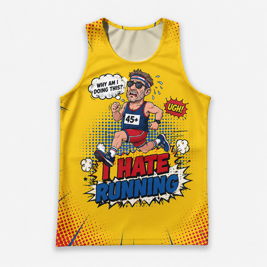 Funny Running Tank Top I Hate Running Comic Tech Singlet