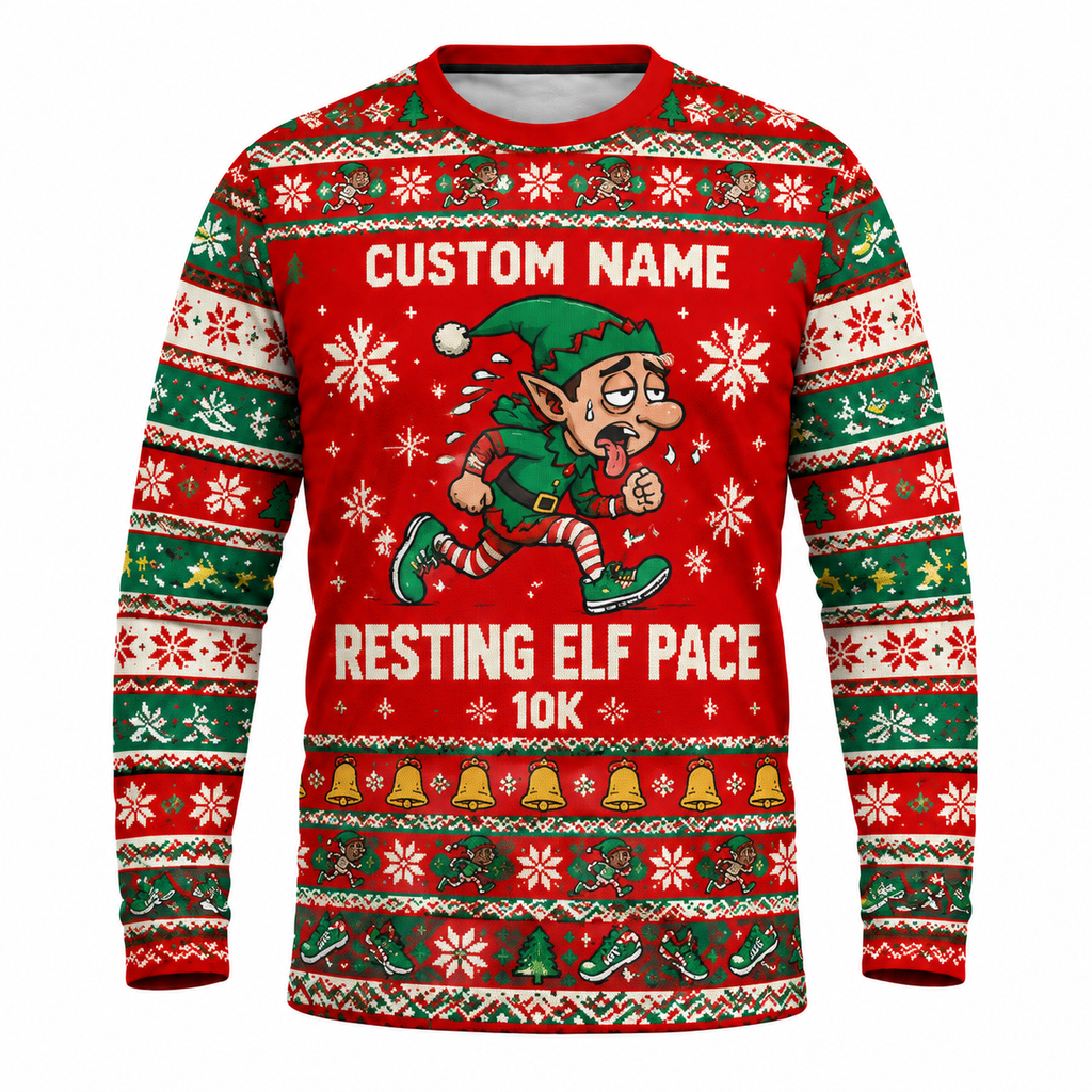 Custom Name Resting Elf Pace Running Long Sleeve Shirt