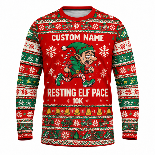 Custom Name Resting Elf Pace Running Long Sleeve Shirt
