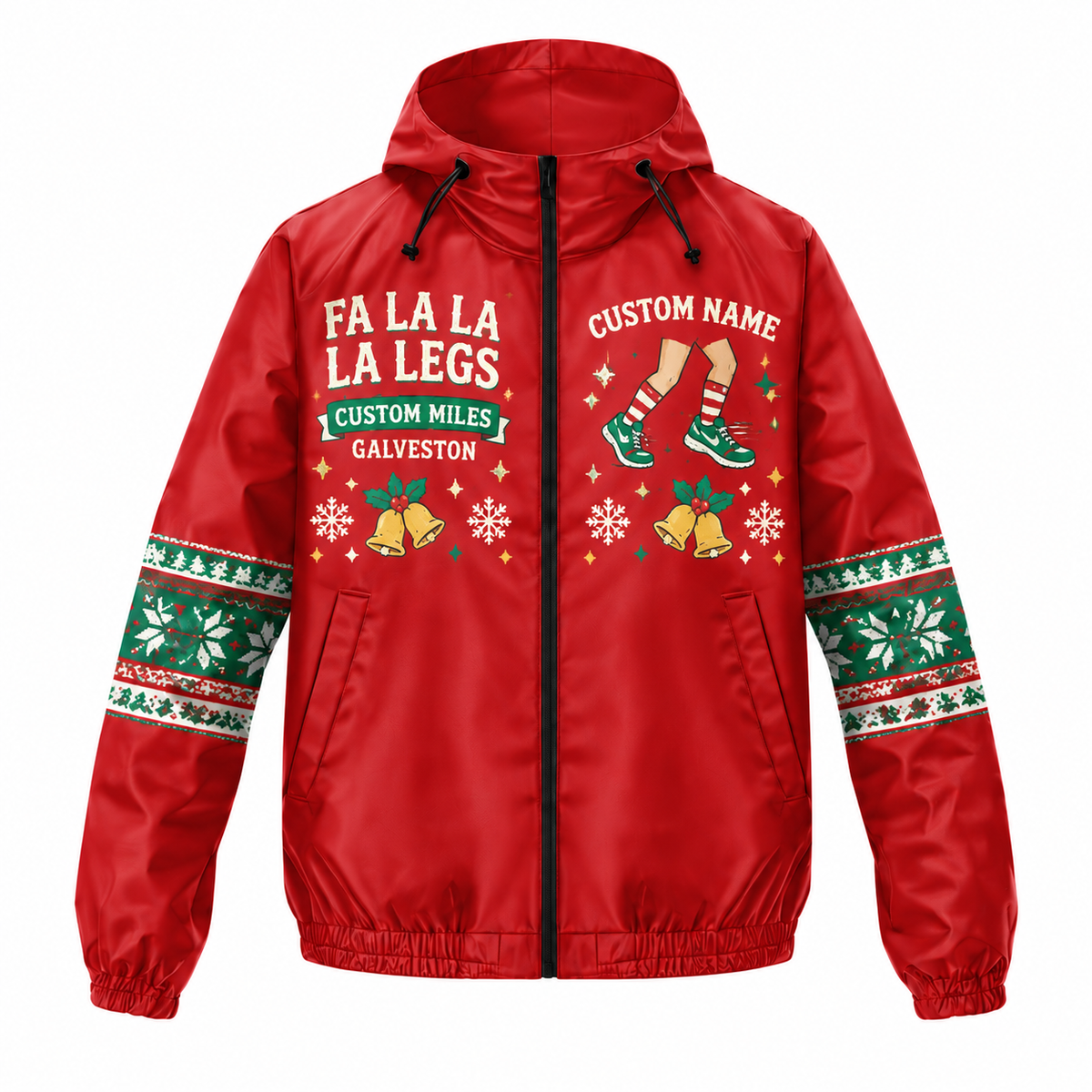 Custom Name Fa La La La Legs Santa Hustle Galveston Running Windbreaker Jacket