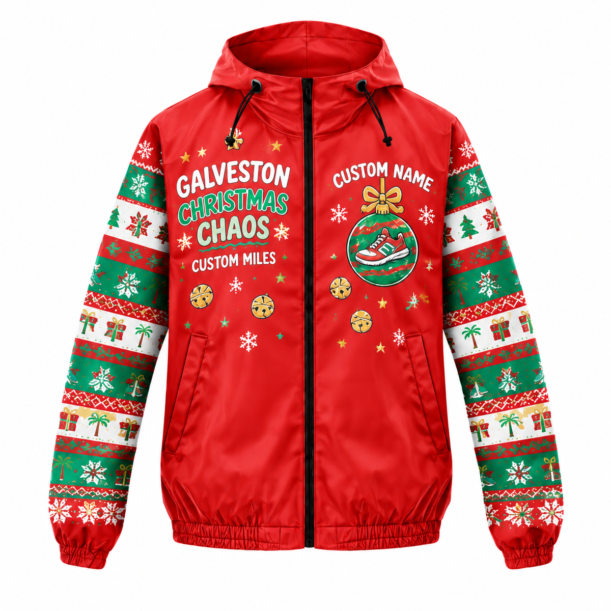 Custom Name Christmas Chaos Santa Hustle Galveston Running Windbreaker Jacket