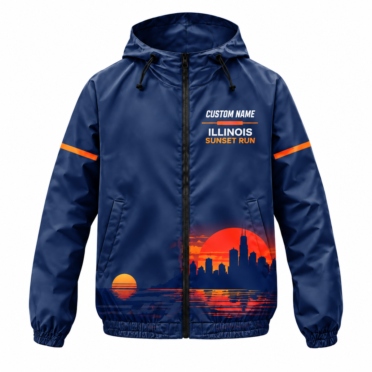 Custom Name Illinois Sunset Run Illinois Running Windbreaker Jacket