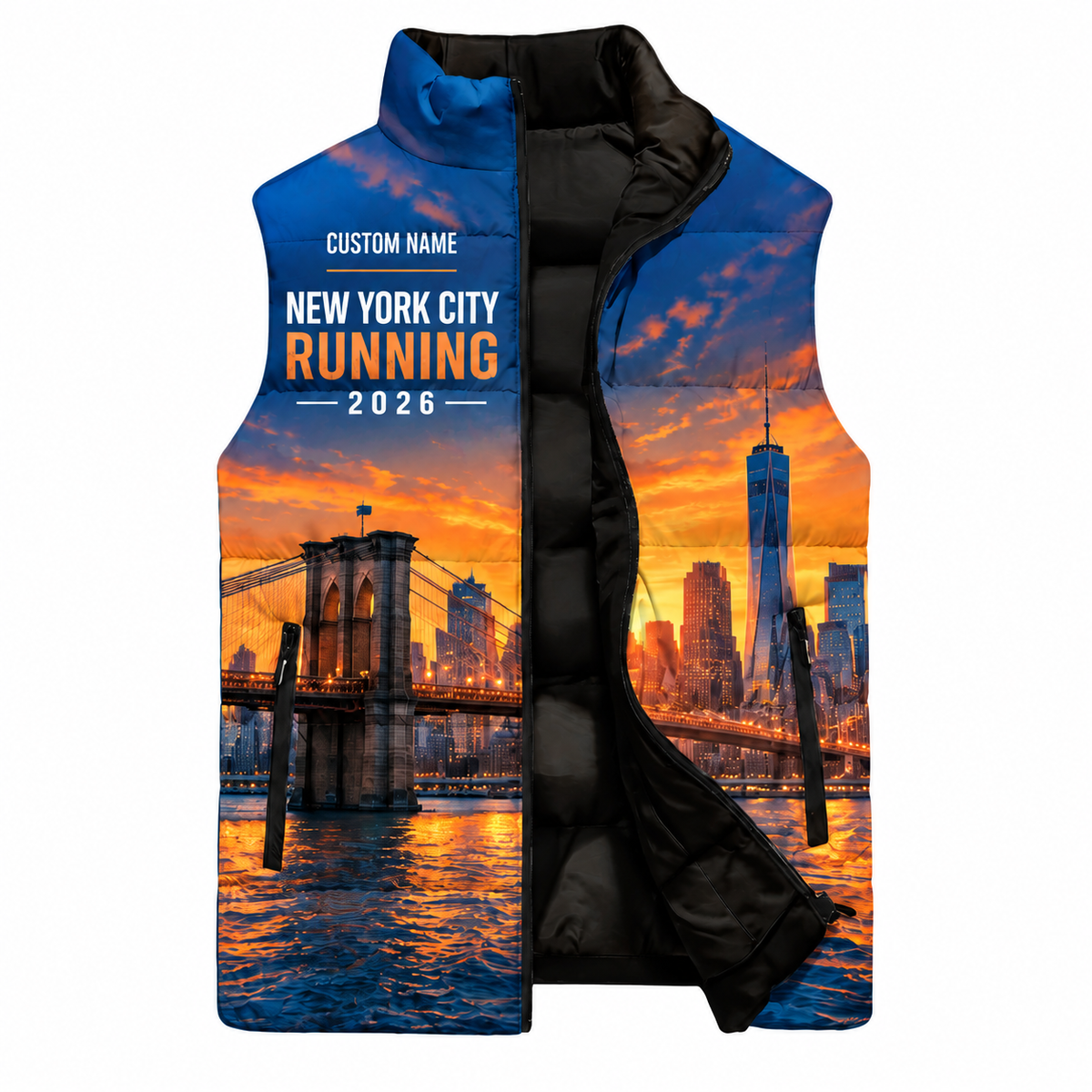 Custom Name New York Sunset Runner Vest Sleeveless Running Puffer Jacket