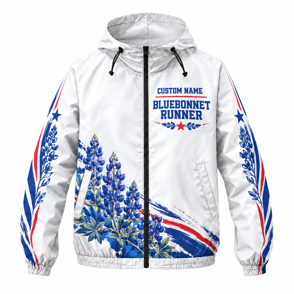 Custom Name Bluebonnet Runner Running Windbreaker Jacket