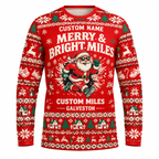Custom Name Miles Merry & Bright Miles Santa Hustle Galveston Running Long Sleeve Shirt