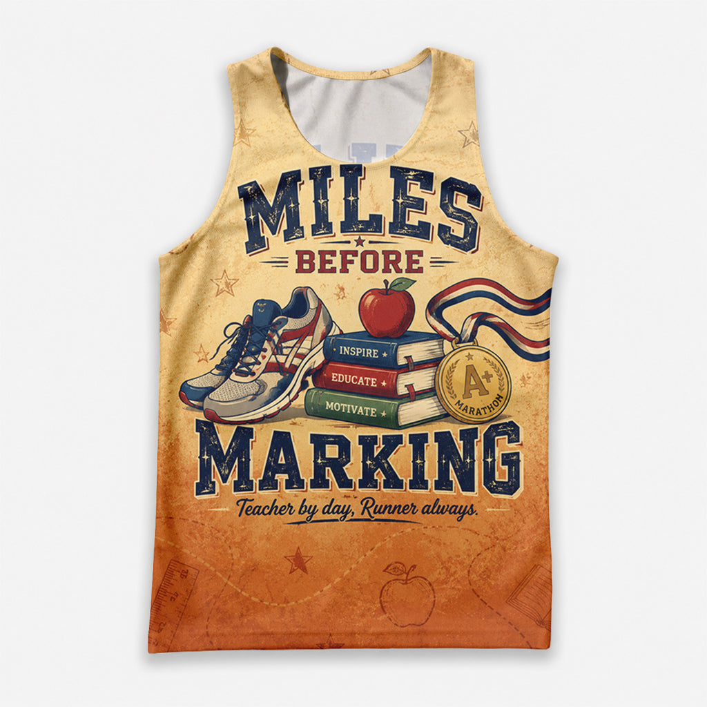 Teacher Running Tank Top Vintage Distressed Marathon Teacher Tech Running Singlet