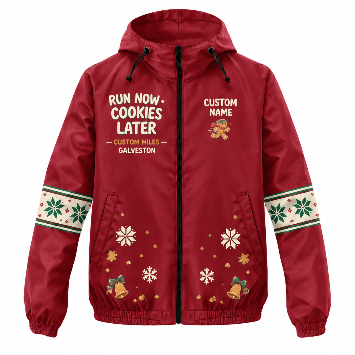 Custom Name Run Now Cookies Later Santa Hustle Galveston Running Windbreaker Jacket