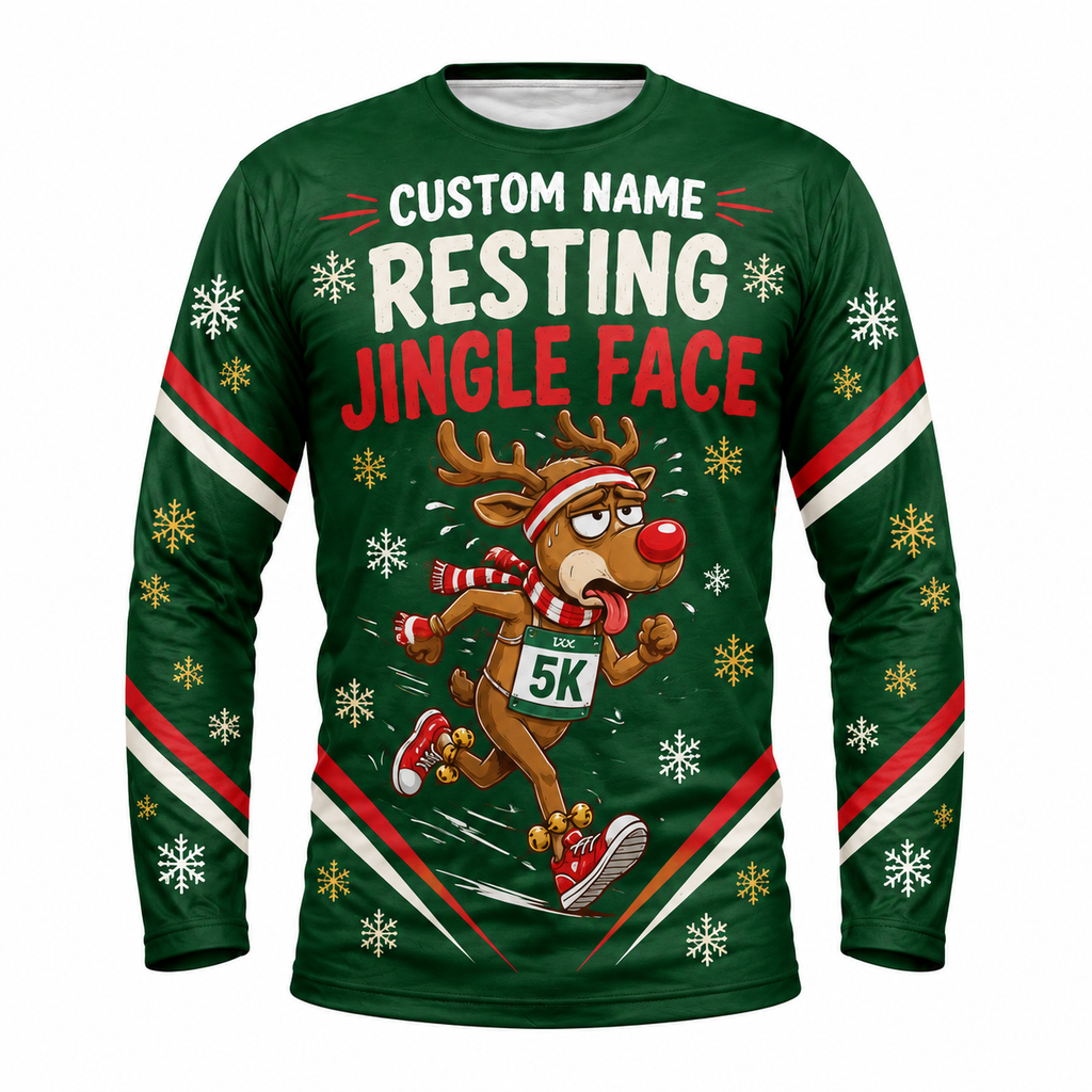 Custom Name Resting Jingle Face Running Long Sleeve Shirt