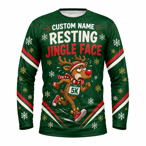 Custom Name Resting Jingle Face Running Long Sleeve Shirt