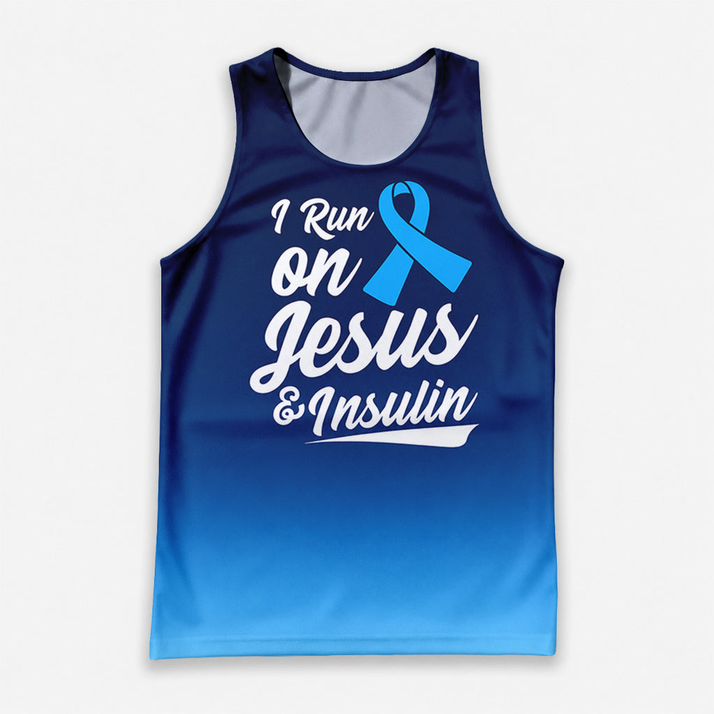 Diabetes Fighter Running Tank Top Run On Jesus and Insulin Running Singlet for Men and Women