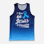 Diabetes Fighter Running Tank Top Run On Jesus and Insulin Running Singlet for Men and Women