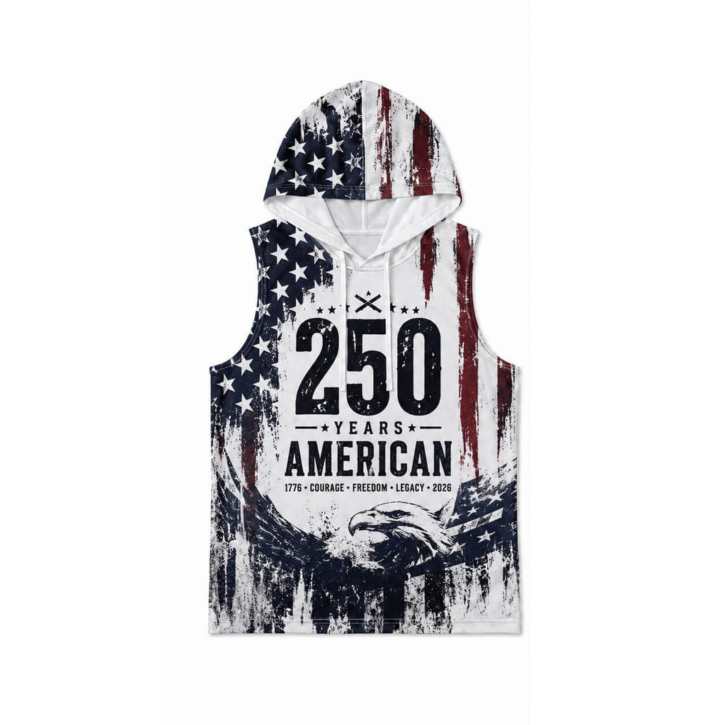 USA 250 Courage Freedom Legacy Men's Workout Hooded Tank Top