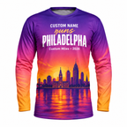 Custom Name Philly Sunset Skyline Running Long Sleeve Shirt