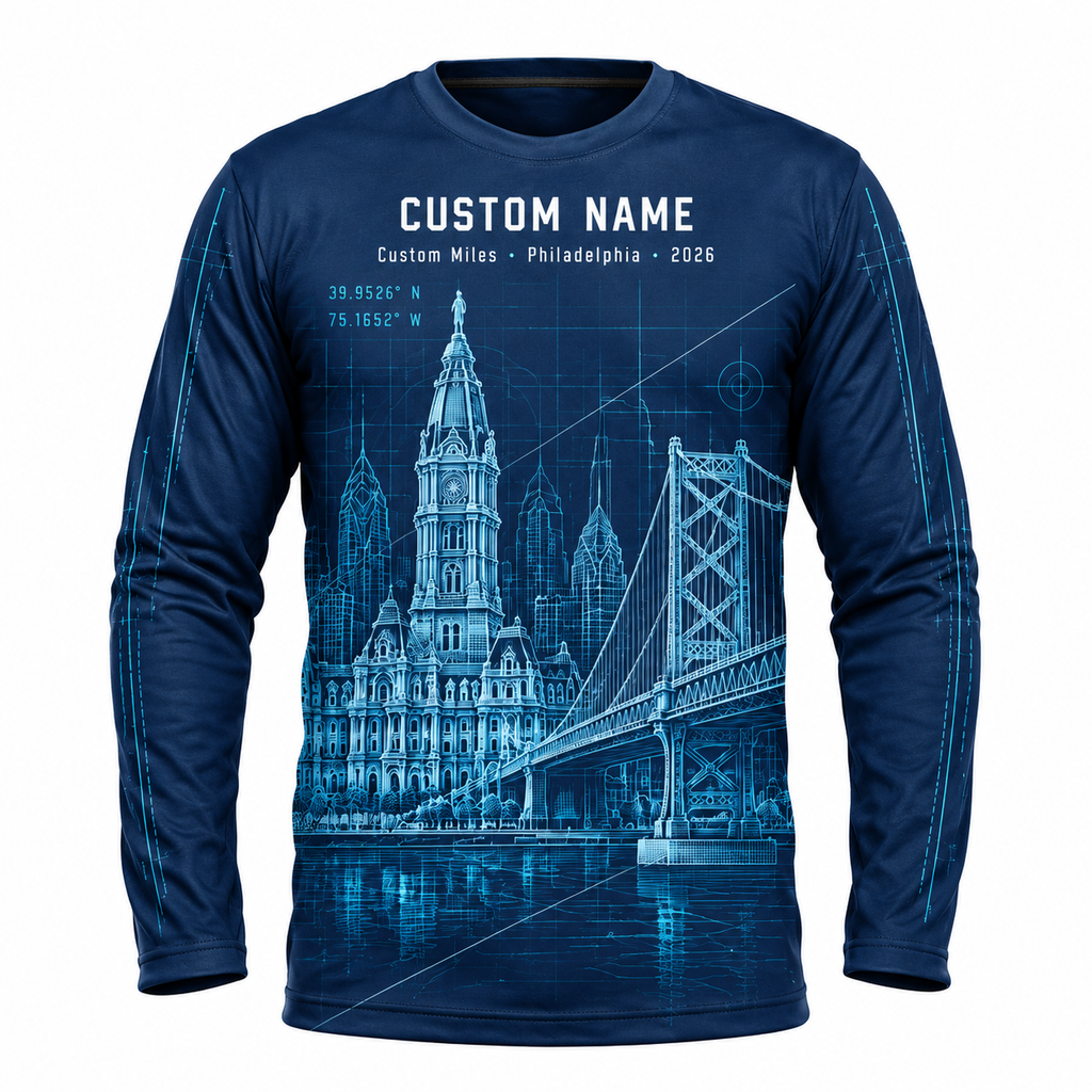 Custom Name Philadelphia Blueprint Bridge Running Long Sleeve Shirt