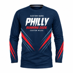 Custom Name Philly Racing Navy Red Running Long Sleeve Shirt