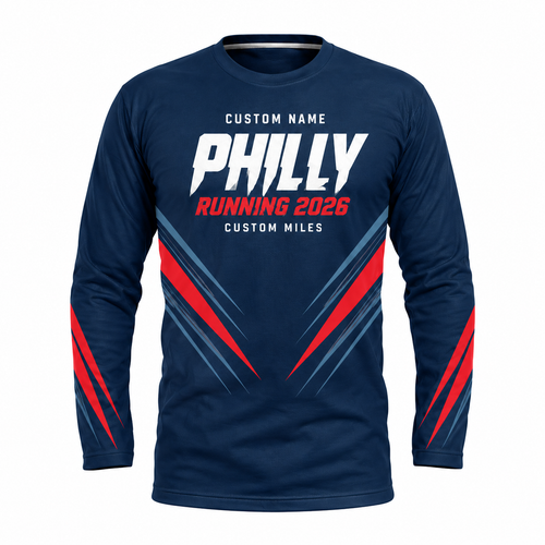 Custom Name Philly Racing Navy Red Running Long Sleeve Shirt