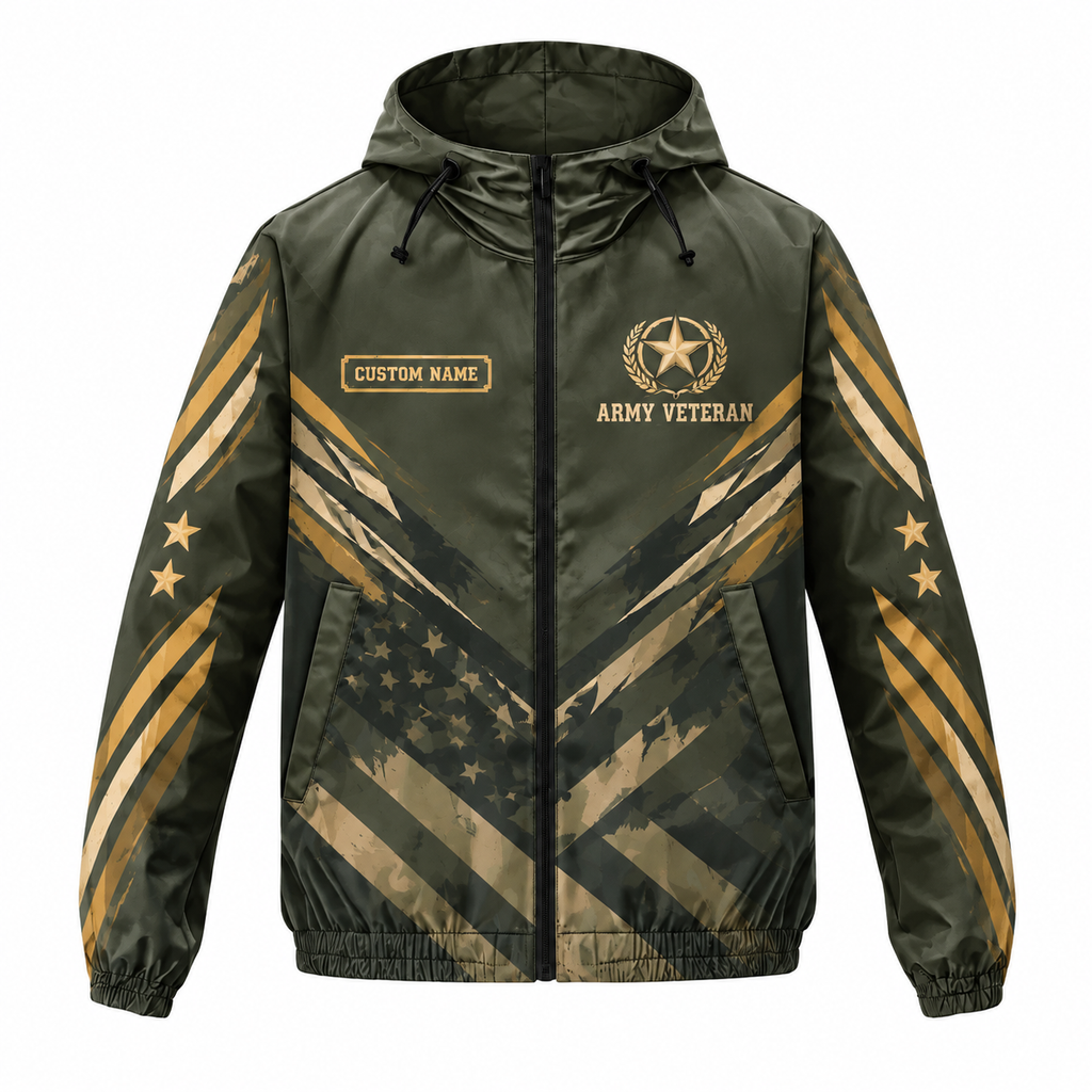 Custom Name Army Honor Duty Country Running Windbreaker Jacket