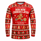 Custom Name Miles Run Now, Cookies Later Santa Hustle Galveston Running Long Sleeve Shirt