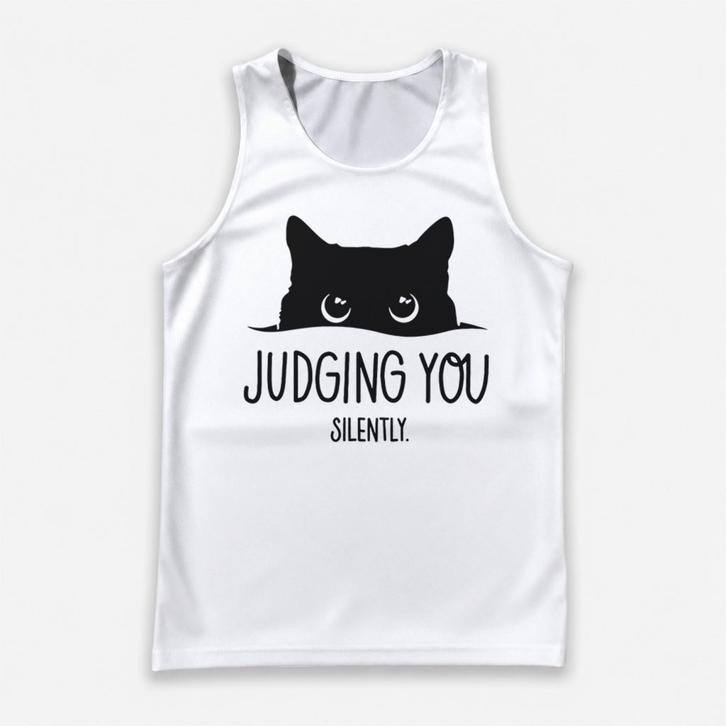 Cat Running Tank Top Black Cat Silently Judging You Running Singlet for Men and Women
