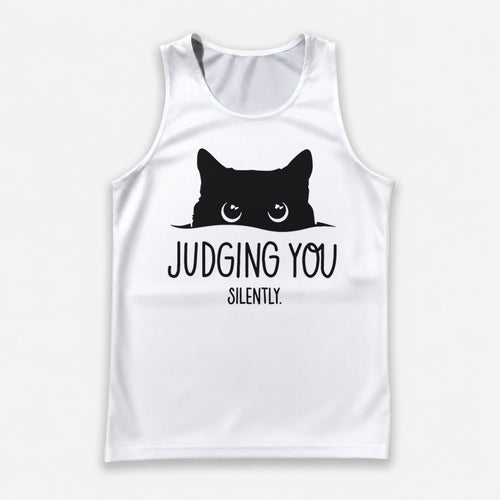 Cat Running Tank Top Black Cat Silently Judging You Running Singlet for Men and Women