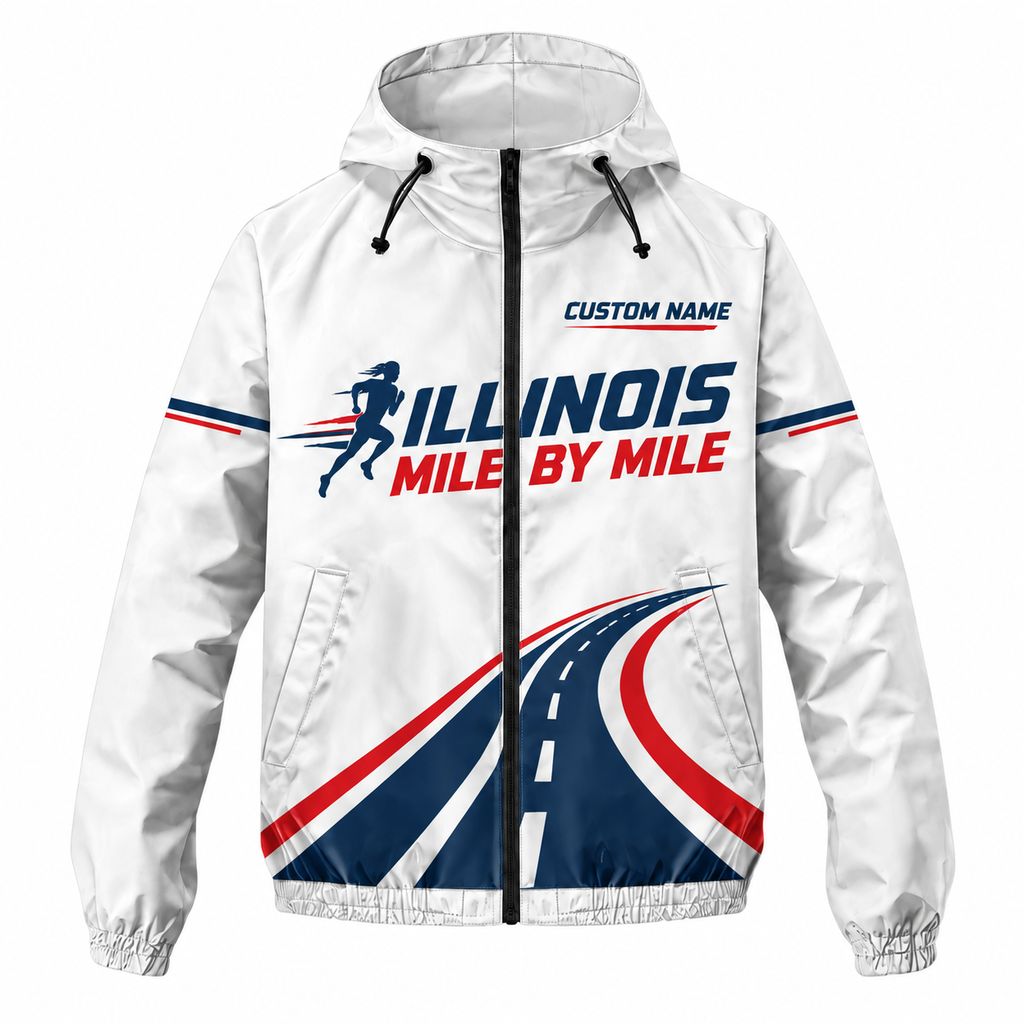 Custom Name Illinois Mile by Mile Illinois Running Windbreaker Jacket
