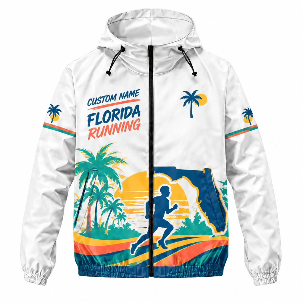Custom Name Florida Palm Run Florida Running Windbreaker Jacket