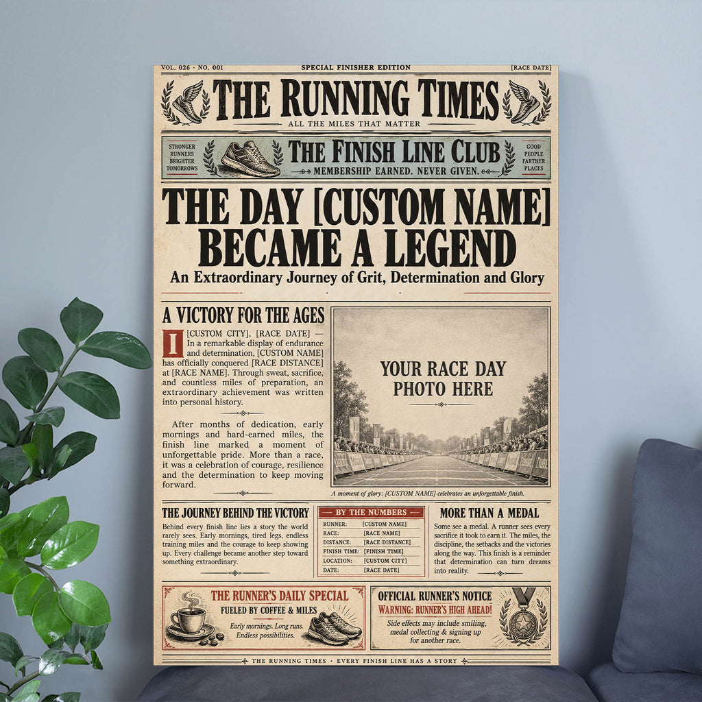 Personalized Vintage Newspaper Marathon Runner Poster