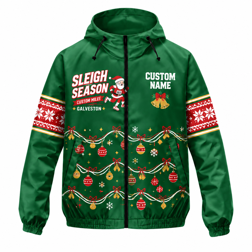 Custom Name Sleigh the Season Santa Hustle Galveston Running Windbreaker Jacket