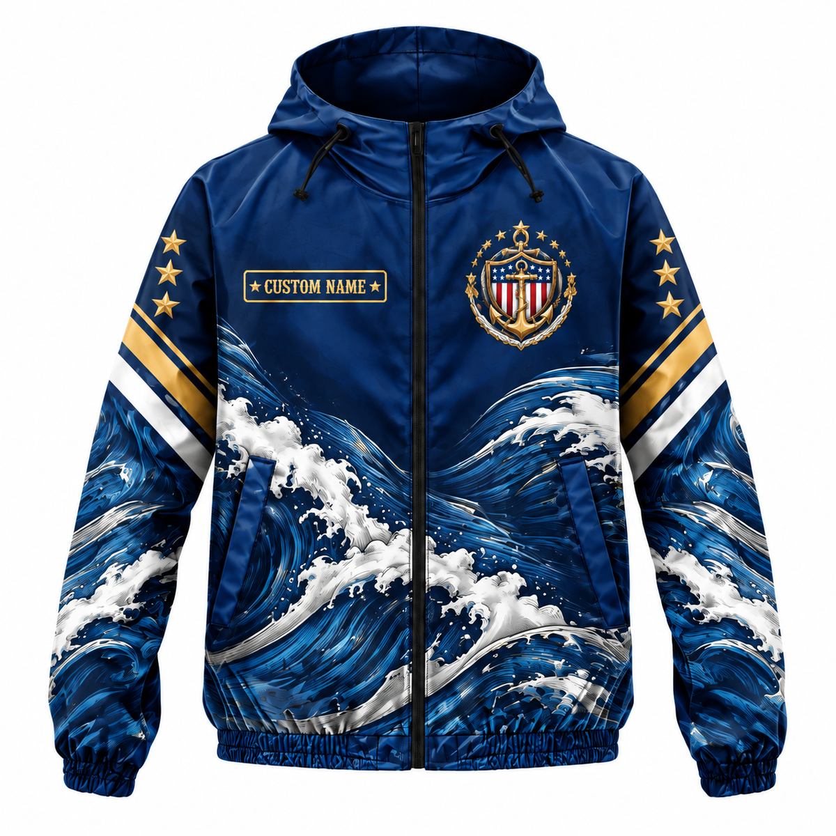 Custom Name Navy Honor Courage Commitment Running Windbreaker Jacket