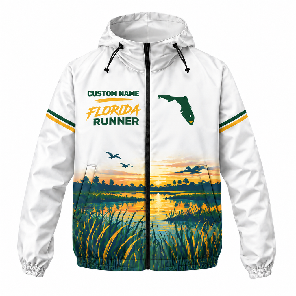 Custom Name Florida Everglades Runner Florida Running Windbreaker Jacket