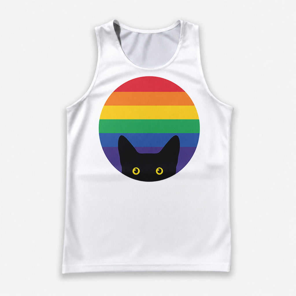LGBT Pride Running Tank Top Peeking Cat in Rainbow Running Singlet for Men and Women