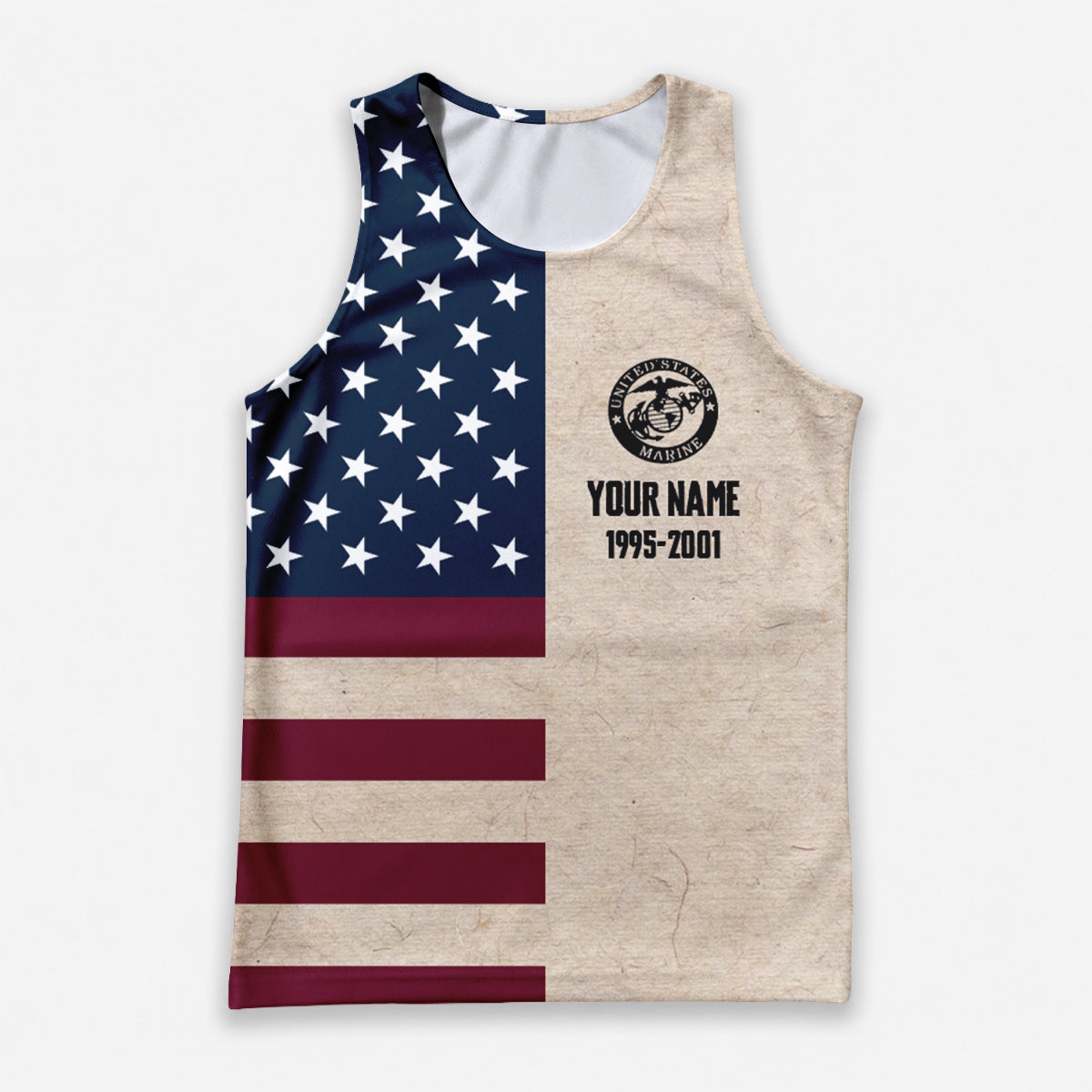 Customized Name & Years Served Amercan Flag Veteran Running Tank Top