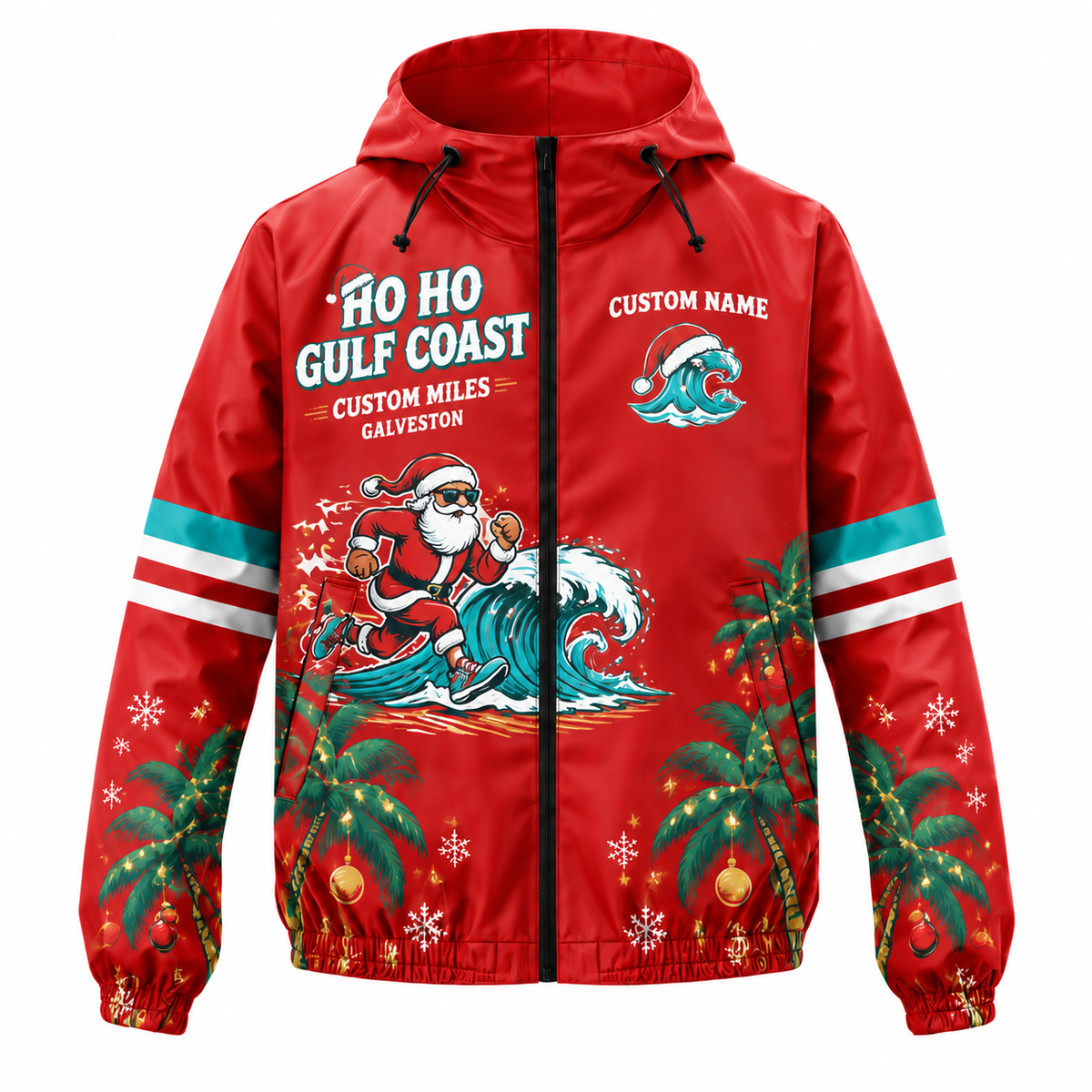 Custom Name Ho Ho Gulf Coast Santa Hustle Galveston Running Windbreaker Jacket