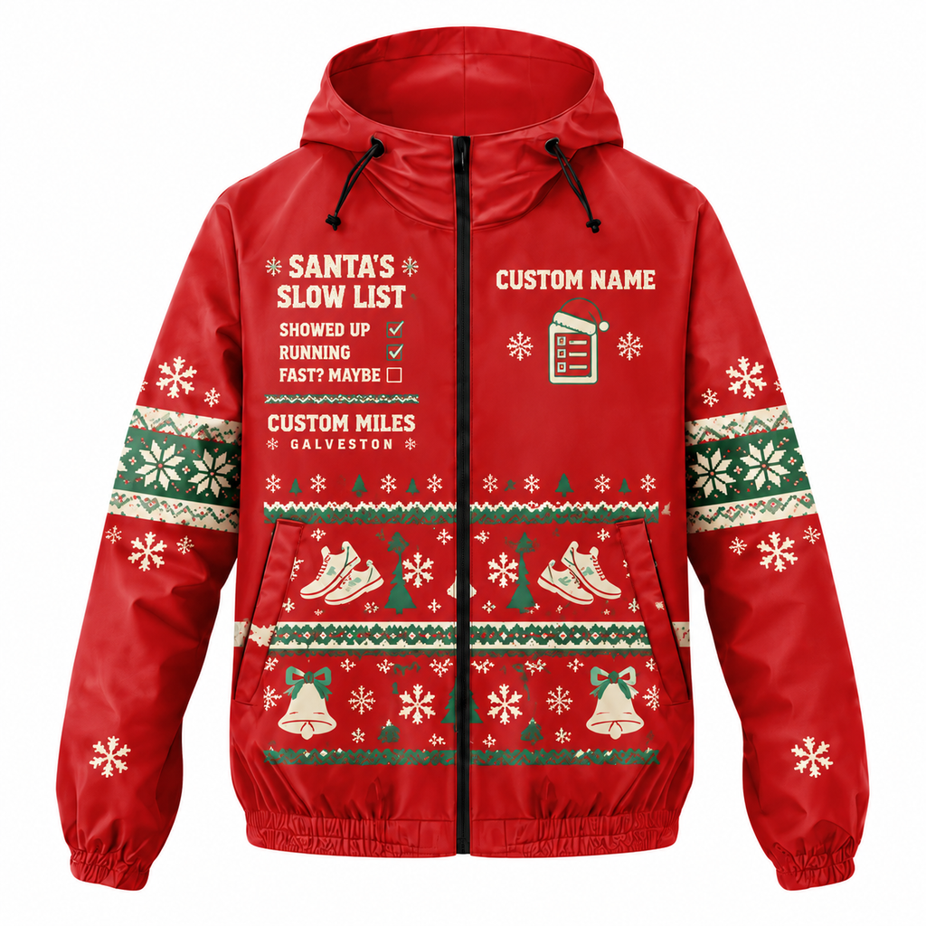 Custom Name Santa’s Slow List Santa Hustle Galveston Running Windbreaker Jacket