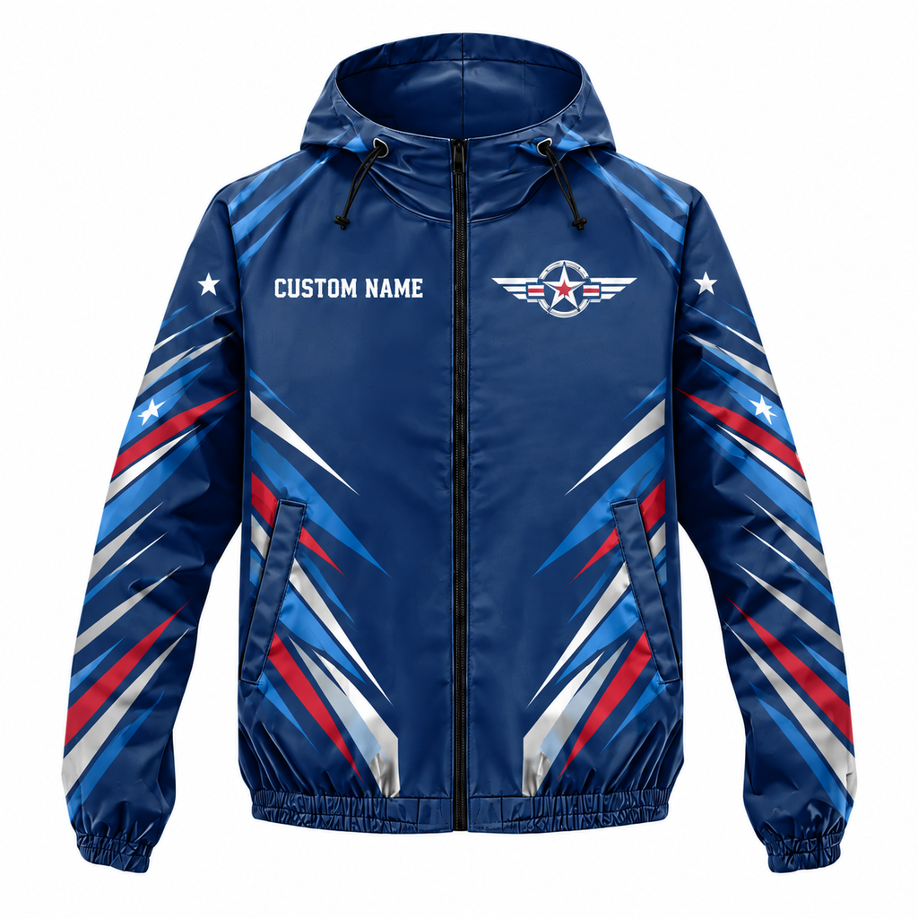Custom Name Air Force Wings Veteran Running Windbreaker Jacket