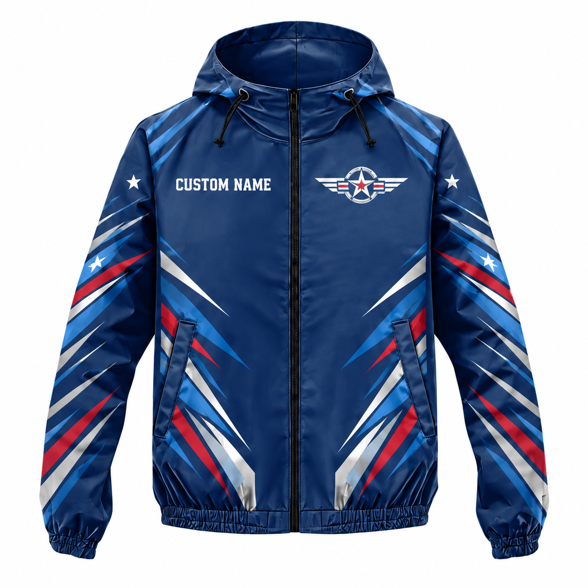 Custom Name Air Force Wings Veteran Running Windbreaker Jacket