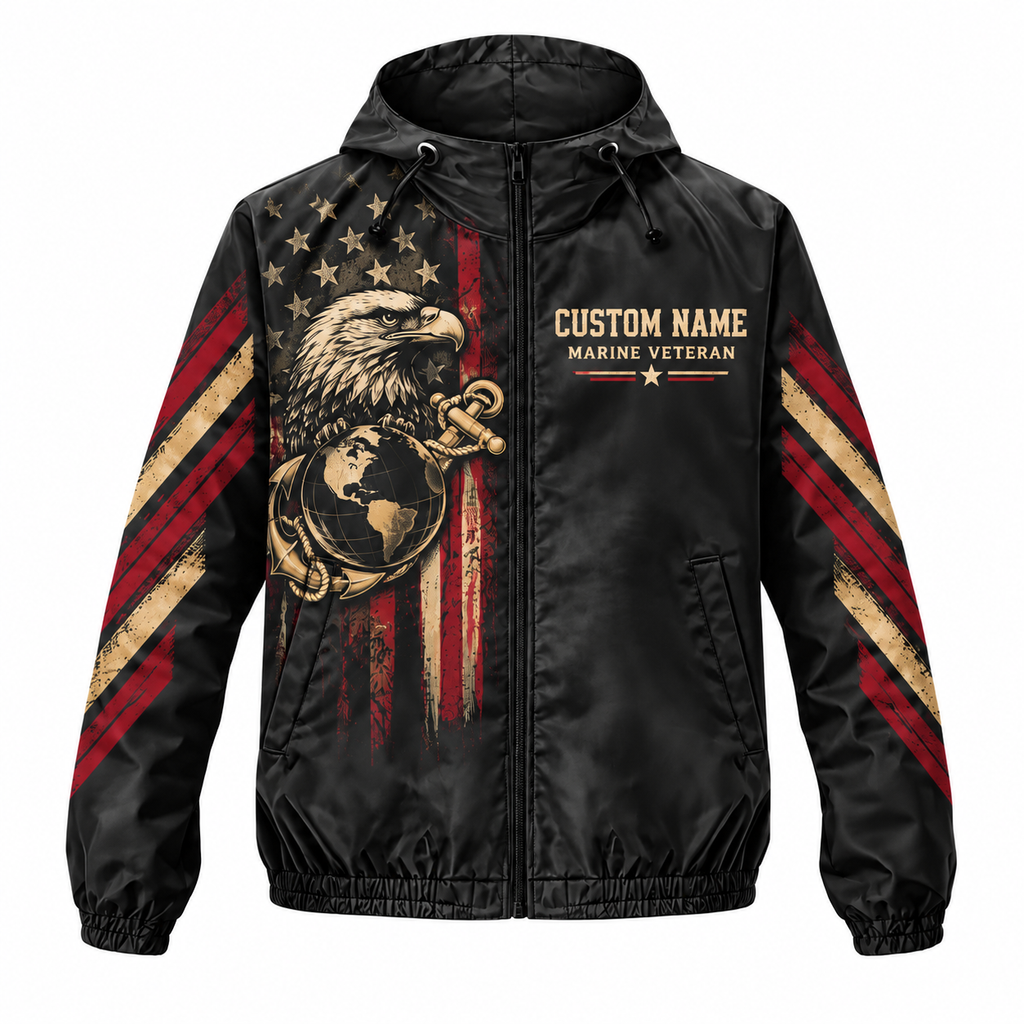 Custom Name Marine Veteran Always Forward Running Windbreaker Jacket