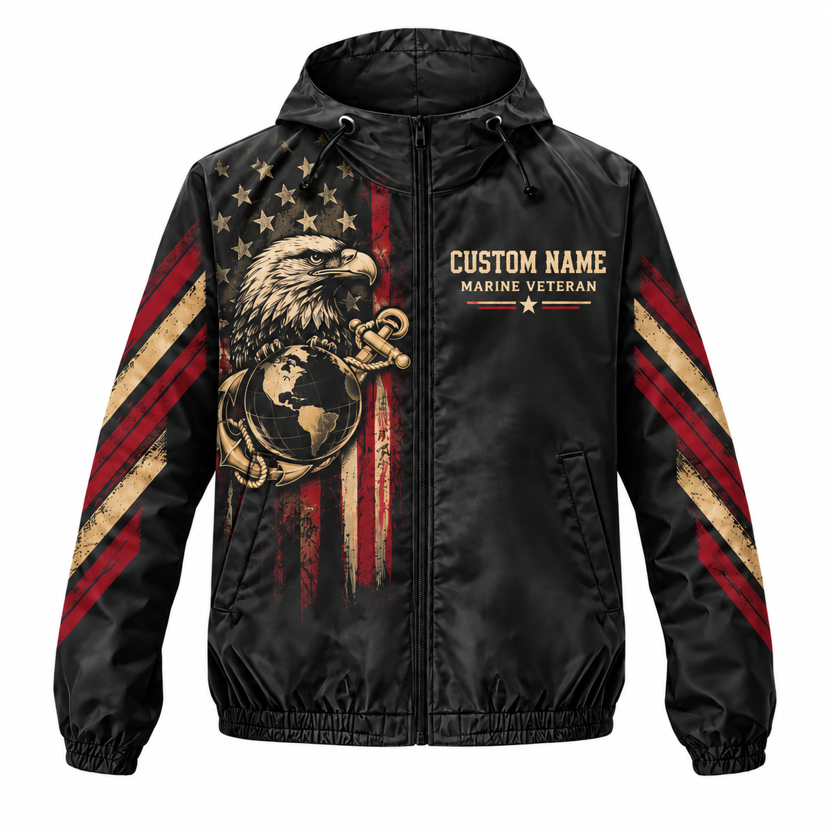 Custom Name Marine Veteran Always Forward Running Windbreaker Jacket