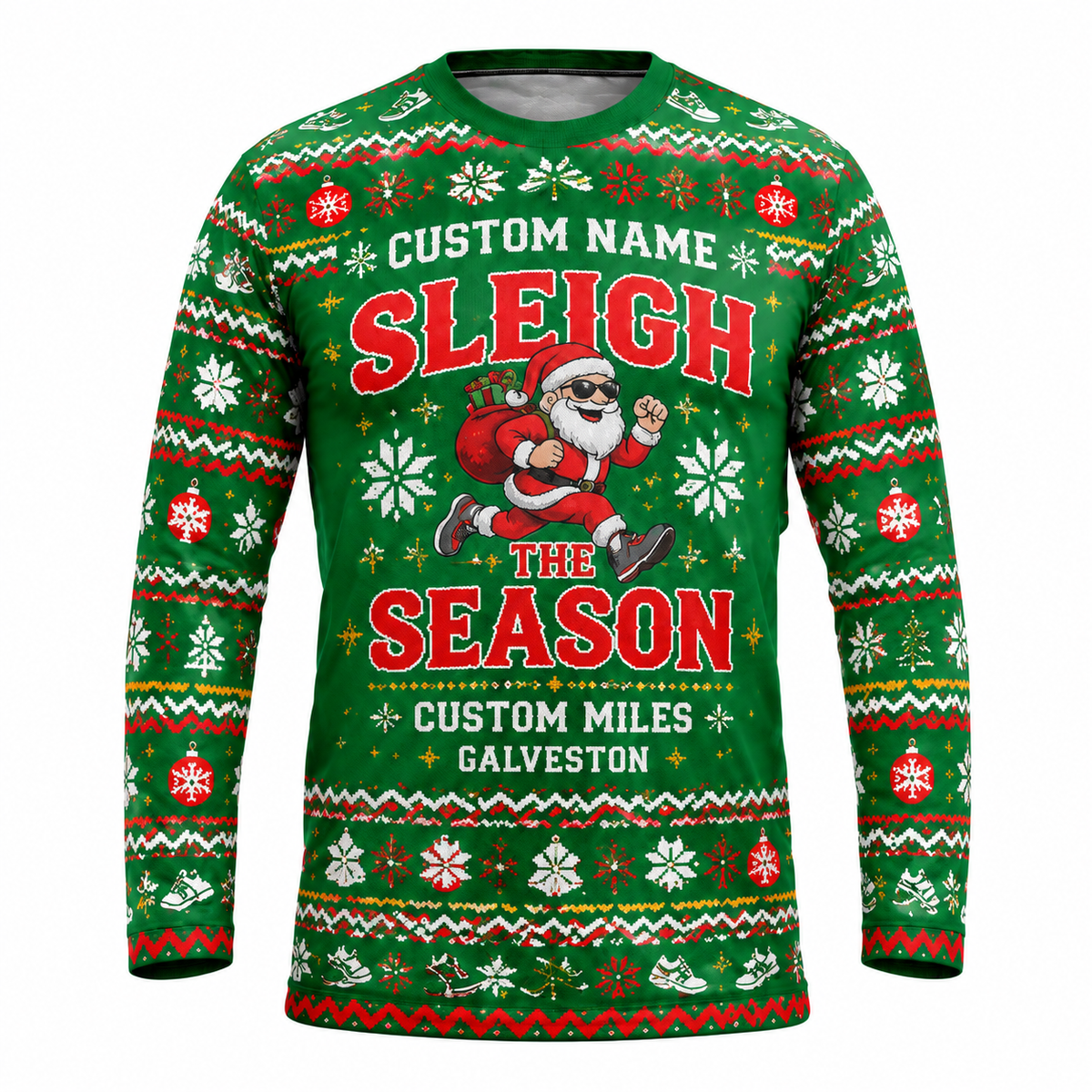 Custom Name Miles Sleigh the Season Santa Hustle Galveston Running Long Sleeve Shirt