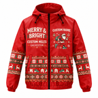 Custom Name Merry & Bright Santa Hustle Galveston Running Windbreaker Jacket