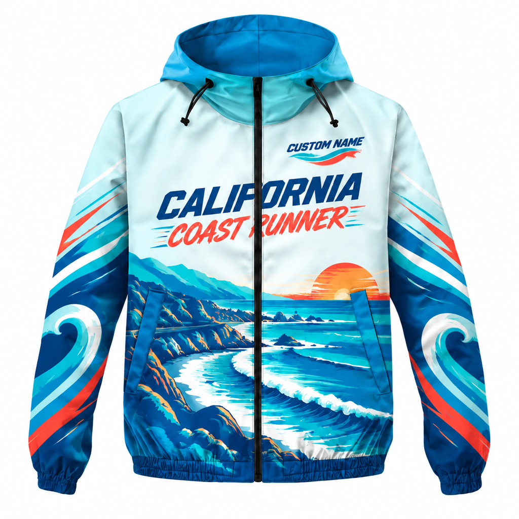 Custom Name California Coast Runner Running Windbreaker Jacket