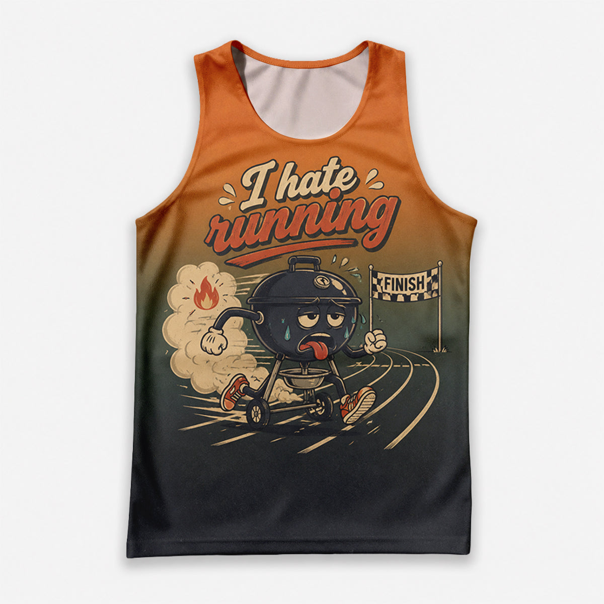 Funny Running Tank Top I Hate Running BBQ Grill Runner Tech Singlet