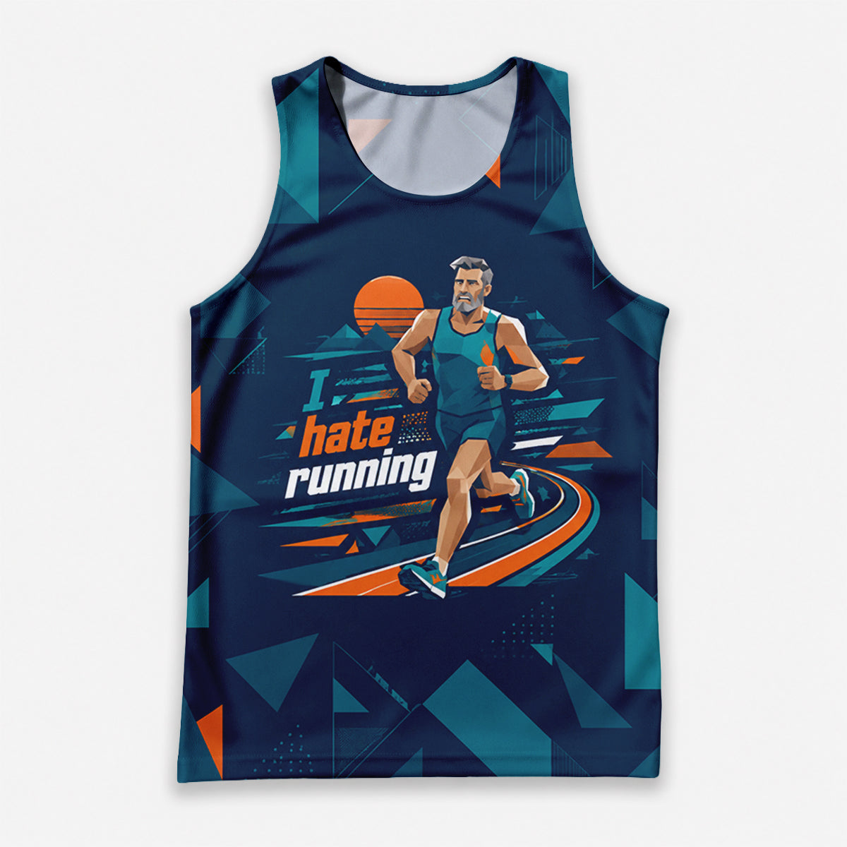 Funny Running Tank Top I Hate Running Geometric Tech Singlet