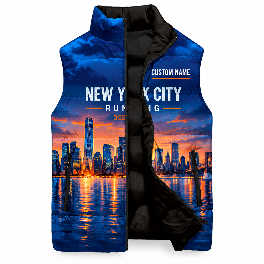 Custom Name Waterfront Reflection NYC Sleeveless Running Puffer Jacket