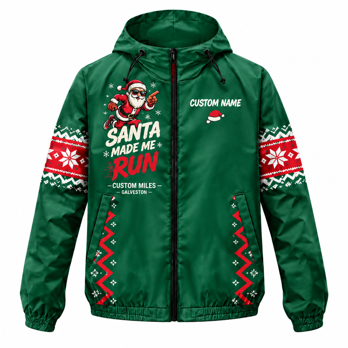Custom Name Santa Made Me Run Santa Hustle Galveston Running Windbreaker Jacket