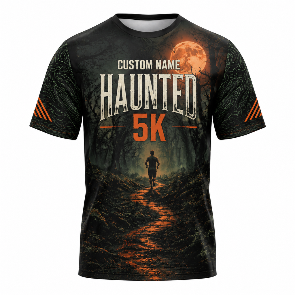 Custom Name Haunted 5K Halloween Tech Running T-Shirt