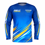 Custom Name Philly Electric Blue Gold Racing Running Long Sleeve Shirt